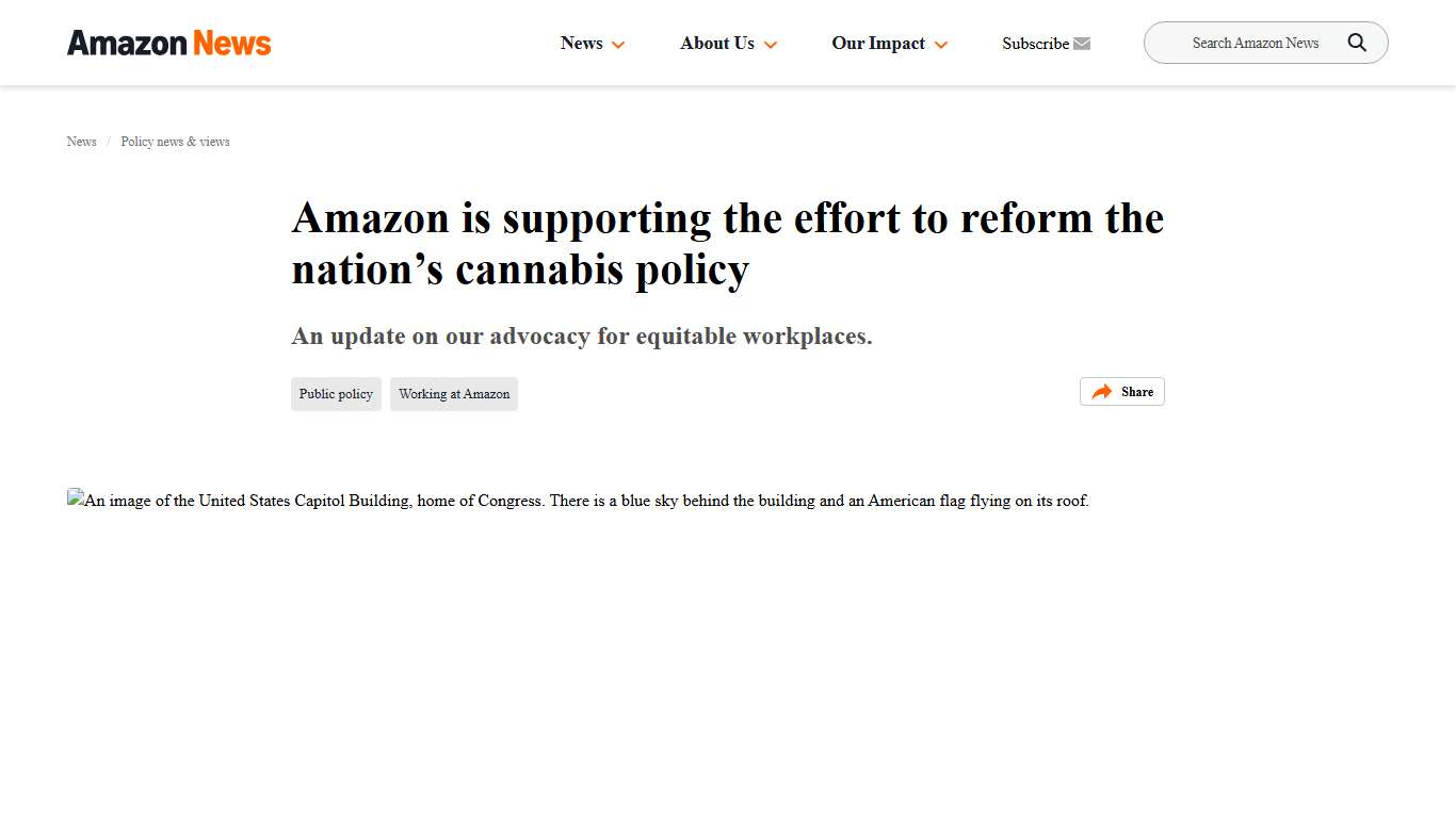 Amazon is supporting the effort to reform the nation’s cannabis policy